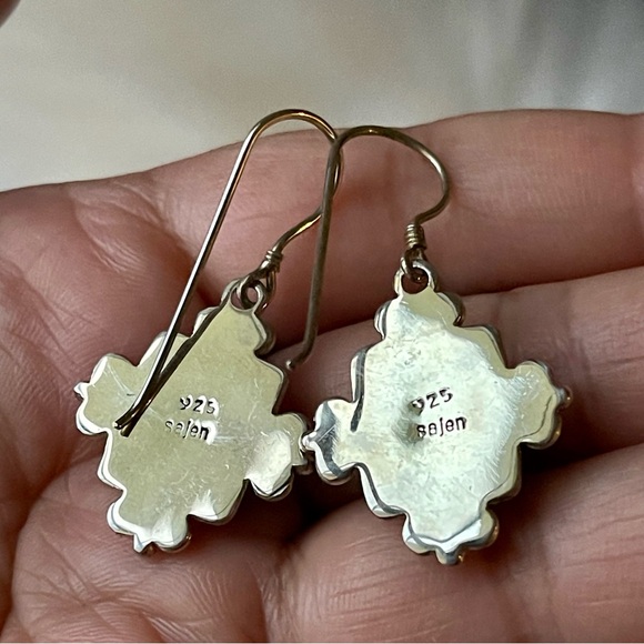 SAJEN | 925 Sterling Silver Semi-Precious Chrysoprase Gemstone Drop Earrings - Picture 2 of 7